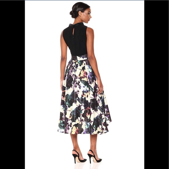 S.L.Fashions Bead Neck Taffeta Print blk/multi NWT - Picture 2 of 2